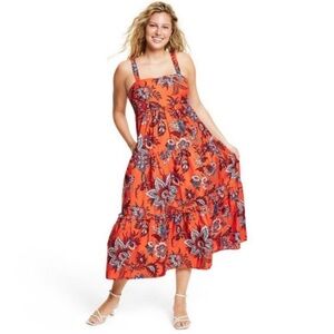 RHODE Orange Floral Midi Dress